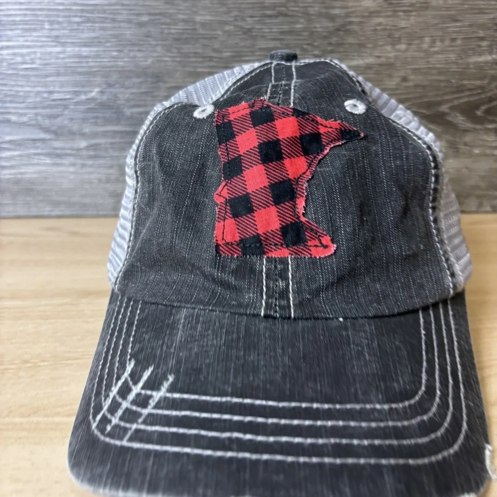 Minnesota Hat Cap Strap Back Black Gray Mesh Trucker Plaid Patch Red Mens